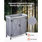 VEVOR Potting Bench Table, Outdoor Gardening Wooden Storage Cabinet with 36 x 16 in Galvanized Iron Tabletop, Large Storage Space, 4 Casters, Gray