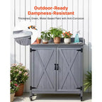 VEVOR Potting Bench Table, Outdoor Gardening Wooden Storage Cabinet with 36 x 16 in Galvanized Iron Tabletop, Large Storage Space, 4 Casters, Gray