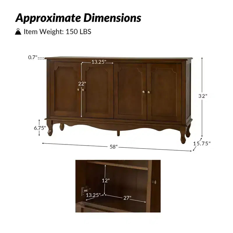 Janey 58 Wide 4 door Sideboard|HULALA HOME-ACORN