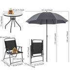 Gymax 6-Piece Patio Dining Set for 4 People w/ Round Tempered Glass Table & 4 Foldable Chairs Removable Umbrella Gray/Brown