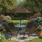 Gymax 6-Piece Patio Dining Set for 4 People w/ Round Tempered Glass Table & 4 Foldable Chairs Removable Umbrella Gray/Brown