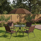 Gymax 6-Piece Patio Dining Set for 4 People w/ Round Tempered Glass Table & 4 Foldable Chairs Removable Umbrella Gray/Brown