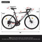 NAYSAYE 700C Road Bike 16 Speed Lightweight Aluminum Frame Bicycle with Dual Disc Brakes for Men and Women, 68*18*37.5
