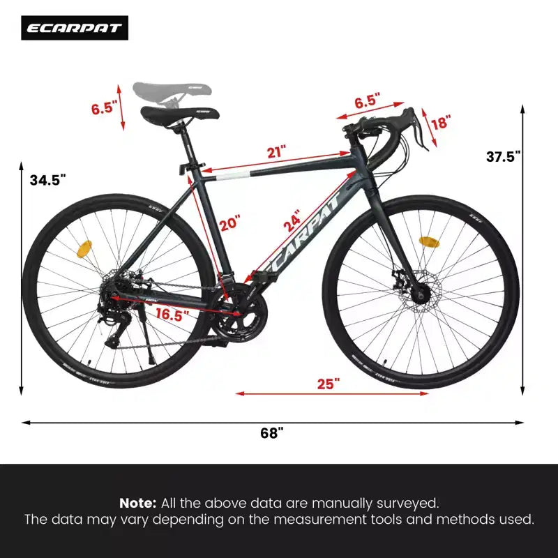 NAYSAYE 700C Road Bike 16 Speed Lightweight Aluminum Frame Bicycle with Dual Disc Brakes for Men and Women, 68*18*37.5