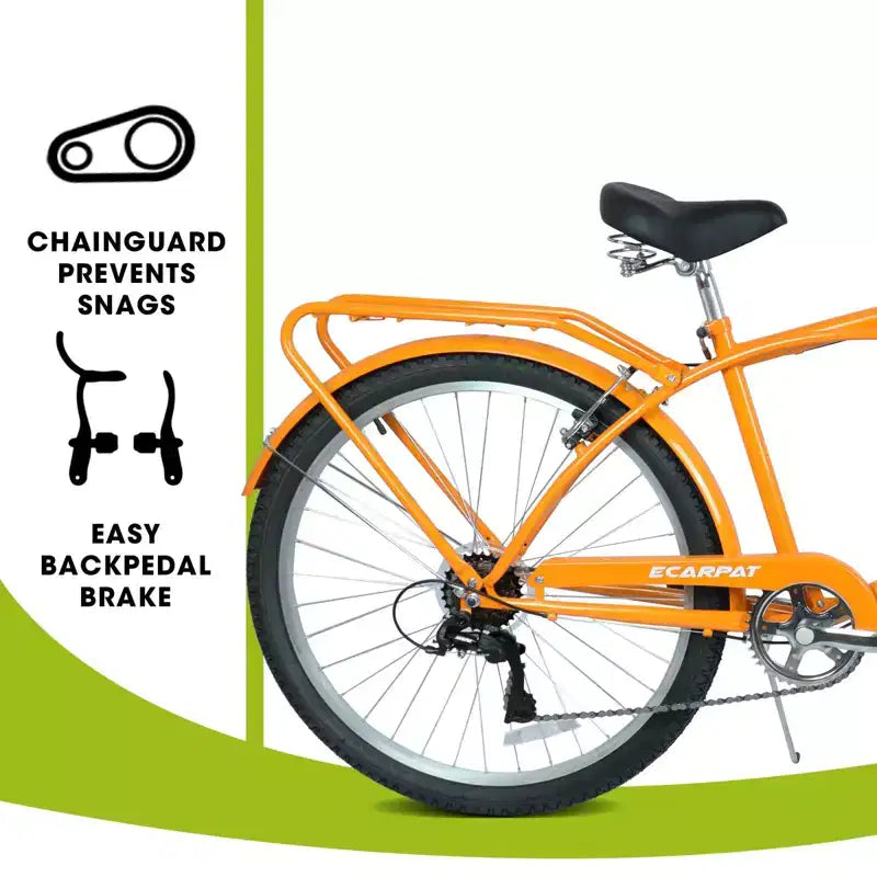 NAYSAYE 26 Inch 7 Speed Beach Cruiser Bike for Men and Women with High Tensile Steel Frame and Alloy Wheels, Gold, 67.8*42.51*28.74