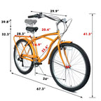 NAYSAYE 26 Inch 7 Speed Beach Cruiser Bike for Men and Women with High Tensile Steel Frame and Alloy Wheels, Gold, 67.8*42.51*28.74
