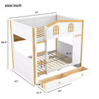 Whisen Bunk Bed with House-shaped Guardrails and Storage Shelves and Drawers or Trundle