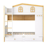 Whisen Bunk Bed with House-shaped Guardrails and Storage Shelves and Drawers or Trundle
