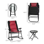3 Piece Outdoor Patio Furniture Set with Glass Coffee Table & 2 Folding Padded Rocking Chairs, Bistro Style for Porch, Camping, Balcony