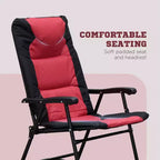 3 Piece Outdoor Patio Furniture Set with Glass Coffee Table & 2 Folding Padded Rocking Chairs, Bistro Style for Porch, Camping, Balcony