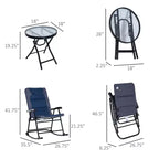 3 Piece Outdoor Patio Furniture Set with Glass Coffee Table & 2 Folding Padded Rocking Chairs, Bistro Style for Porch, Camping, Balcony