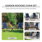 3 Piece Outdoor Patio Furniture Set with Glass Coffee Table & 2 Folding Padded Rocking Chairs, Bistro Style for Porch, Camping, Balcony