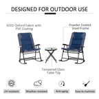 3 Piece Outdoor Patio Furniture Set with Glass Coffee Table & 2 Folding Padded Rocking Chairs, Bistro Style for Porch, Camping, Balcony