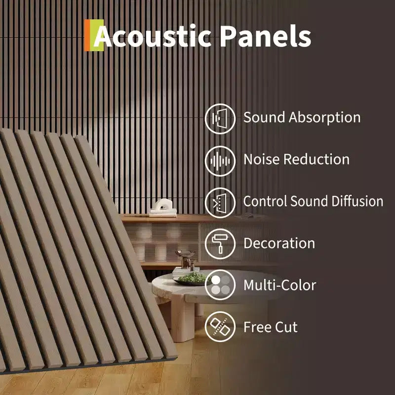 Acoustic Wooden Wall Panels 3D 23.6x23.6 Sound Absorbing Decorative Tiles Noise Reduction Modern Slat Design for Home Theater Office Studio Bedroom