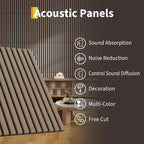 Acoustic Wooden Wall Panels 3D 23.6x23.6 Sound Absorbing Decorative Tiles Noise Reduction Modern Slat Design for Home Theater Office Studio Bedroom