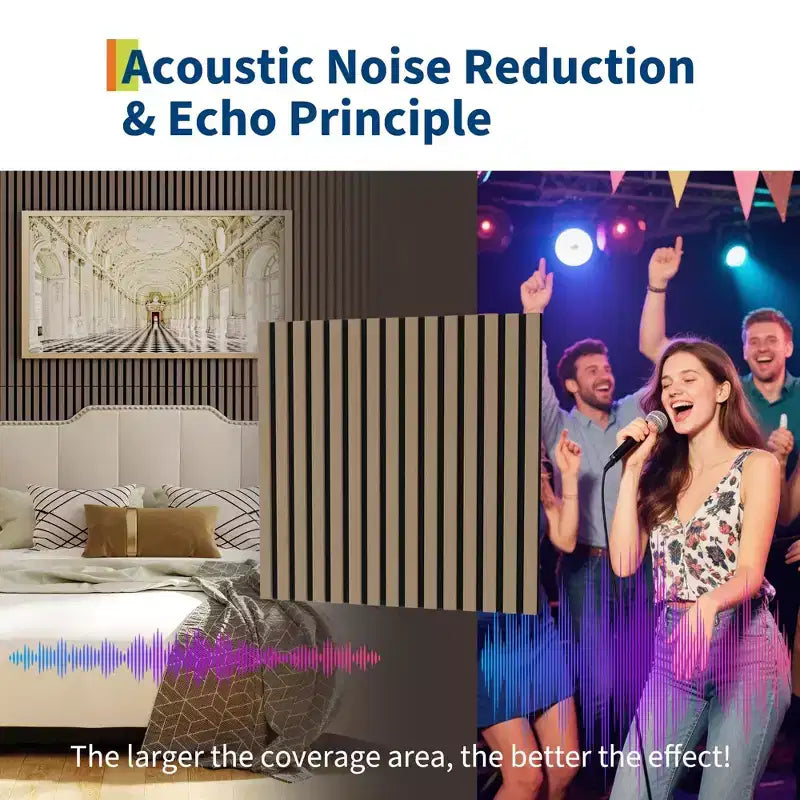 Acoustic Wooden Wall Panels 3D 23.6x23.6 Sound Absorbing Decorative Tiles Noise Reduction Modern Slat Design for Home Theater Office Studio Bedroom