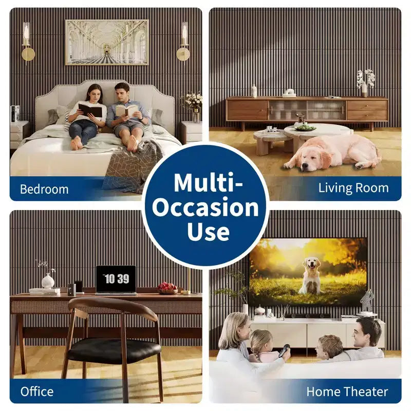 Acoustic Wooden Wall Panels 3D 23.6x23.6 Sound Absorbing Decorative Tiles Noise Reduction Modern Slat Design for Home Theater Office Studio Bedroom