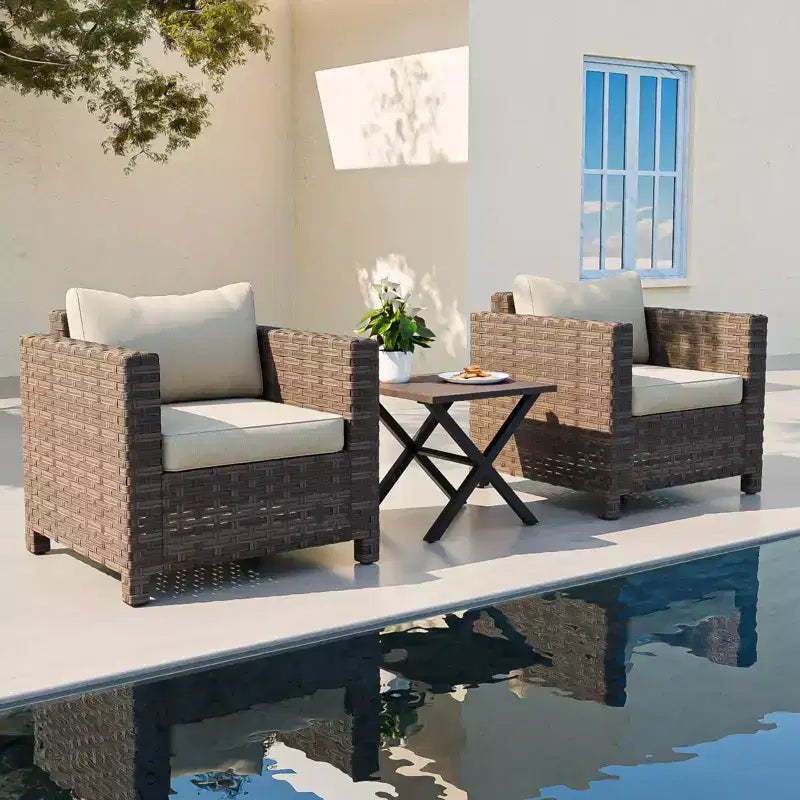 EAGLE PEAK 3 PCS Wide-Woven Wicker Patio Bistro Set, Outdoor Armchairs & Side Table, Weather Resistant Furniture Set, Brown/Beige