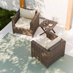EAGLE PEAK 3 PCS Wide-Woven Wicker Patio Bistro Set, Outdoor Armchairs & Side Table, Weather Resistant Furniture Set, Brown/Beige