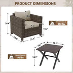 EAGLE PEAK 3 PCS Wide-Woven Wicker Patio Bistro Set, Outdoor Armchairs & Side Table, Weather Resistant Furniture Set, Brown/Beige