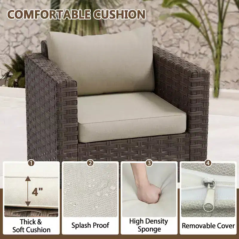 EAGLE PEAK 3 PCS Wide-Woven Wicker Patio Bistro Set, Outdoor Armchairs & Side Table, Weather Resistant Furniture Set, Brown/Beige