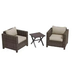 EAGLE PEAK 3 PCS Wide-Woven Wicker Patio Bistro Set, Outdoor Armchairs & Side Table, Weather Resistant Furniture Set, Brown/Beige