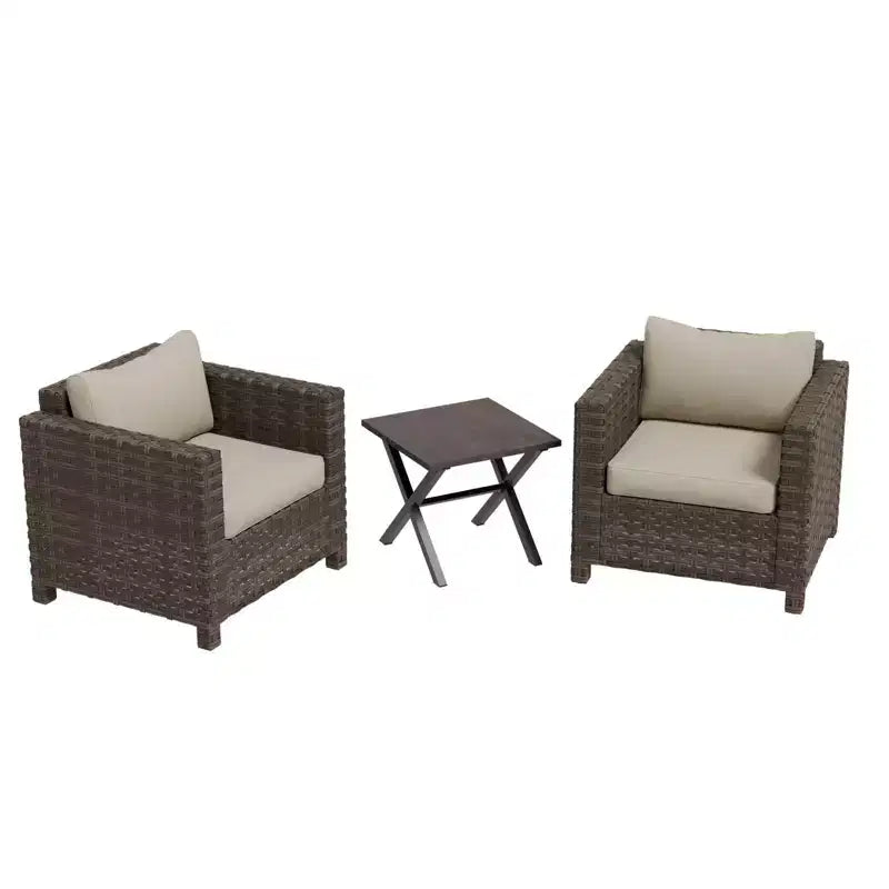 EAGLE PEAK 3 PCS Wide-Woven Wicker Patio Bistro Set, Outdoor Armchairs & Side Table, Weather Resistant Furniture Set, Brown/Beige