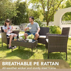 4-Piece Patio Furniture Set | Black | Outdoor Wicker Furniture with Coffee Table | Rattan Chairs Conversation Set | Weather-Resistant