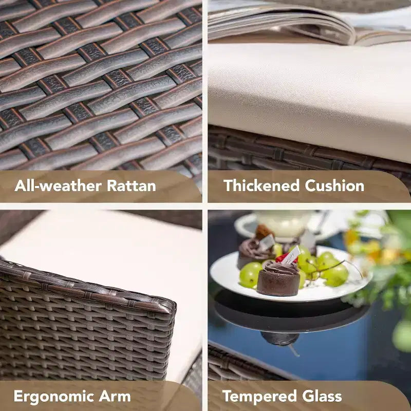 4-Piece Patio Furniture Set | Black | Outdoor Wicker Furniture with Coffee Table | Rattan Chairs Conversation Set | Weather-Resistant