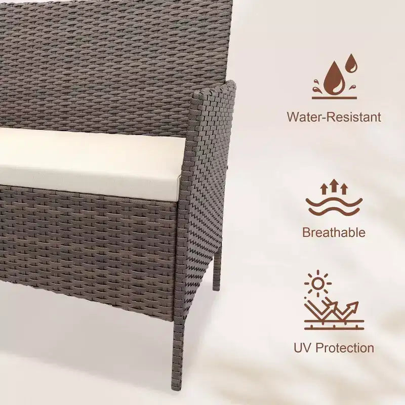 4-Piece Patio Furniture Set | Black | Outdoor Wicker Furniture with Coffee Table | Rattan Chairs Conversation Set | Weather-Resistant