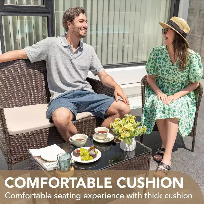 4-Piece Patio Furniture Set | Black | Outdoor Wicker Furniture with Coffee Table | Rattan Chairs Conversation Set | Weather-Resistant