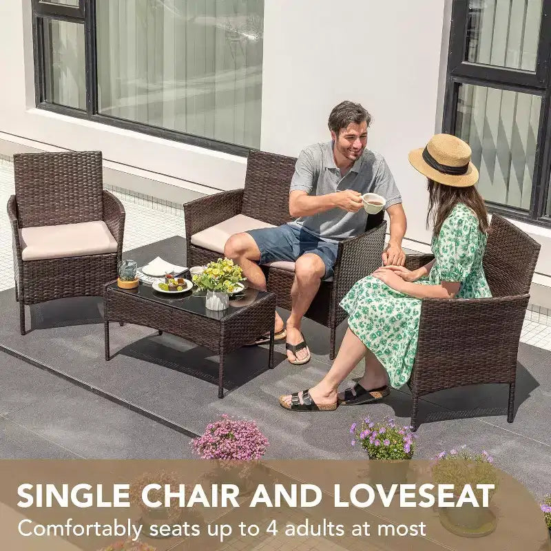 4-Piece Patio Furniture Set | Black | Outdoor Wicker Furniture with Coffee Table | Rattan Chairs Conversation Set | Weather-Resistant