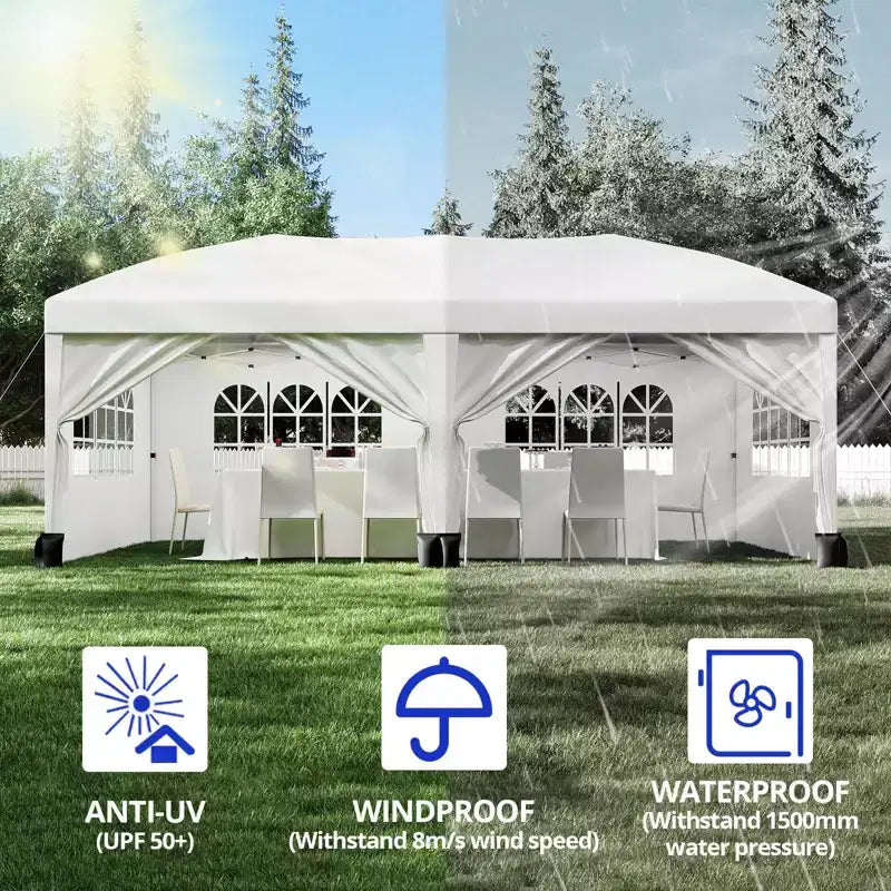 Heavy Duty Pop Up Canopy Tent 10x20 FT with 6 Sidewalls, Waterproof Commercial Gazebo, Adjustable Party Tent