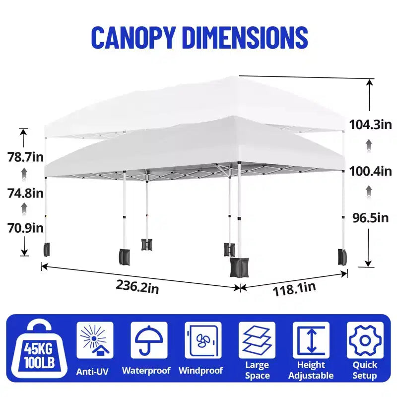 Heavy Duty Pop Up Canopy Tent 10x20 FT with 6 Sidewalls, Waterproof Commercial Gazebo, Adjustable Party Tent