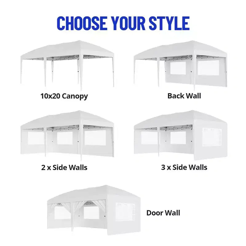 Heavy Duty Pop Up Canopy Tent 10x20 FT with 6 Sidewalls, Waterproof Commercial Gazebo, Adjustable Party Tent