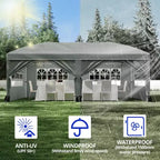 Heavy Duty Pop Up Canopy Tent 10x20 FT with 6 Sidewalls, Waterproof Commercial Gazebo, Adjustable Party Tent