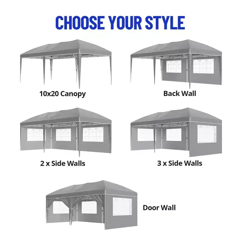 Heavy Duty Pop Up Canopy Tent 10x20 FT with 6 Sidewalls, Waterproof Commercial Gazebo, Adjustable Party Tent