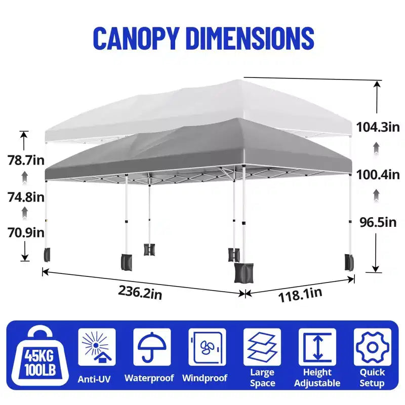 Heavy Duty Pop Up Canopy Tent 10x20 FT with 6 Sidewalls, Waterproof Commercial Gazebo, Adjustable Party Tent