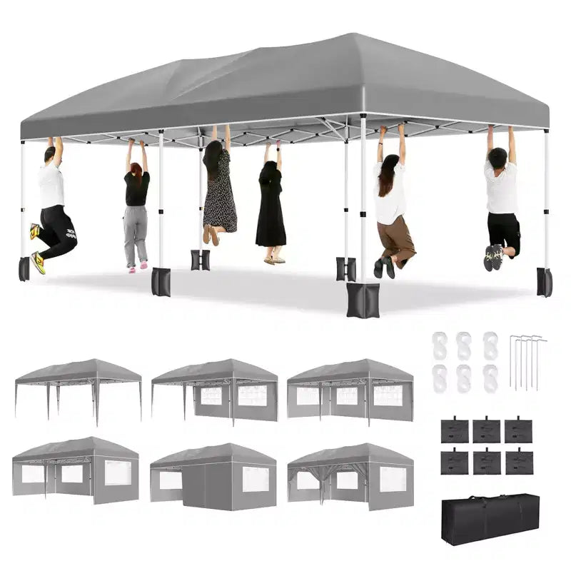 Heavy Duty Pop Up Canopy Tent 10x20 FT with 6 Sidewalls, Waterproof Commercial Gazebo, Adjustable Party Tent