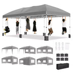 Heavy Duty Pop Up Canopy Tent 10x20 FT with 6 Sidewalls, Waterproof Commercial Gazebo, Adjustable Party Tent