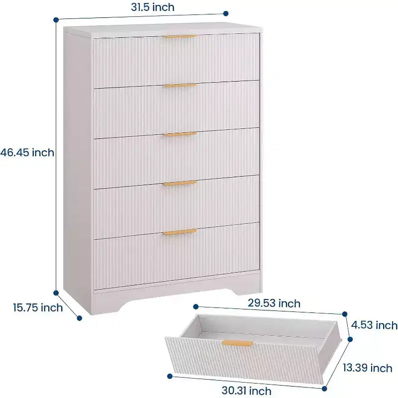 5 Drawers Tall Dresser, Modern Wood Chest of Drawers with Smooth Slides & Gold Metal Handles, 31.5 Storage Cabinet for Bedroom,Living Room,Entryway