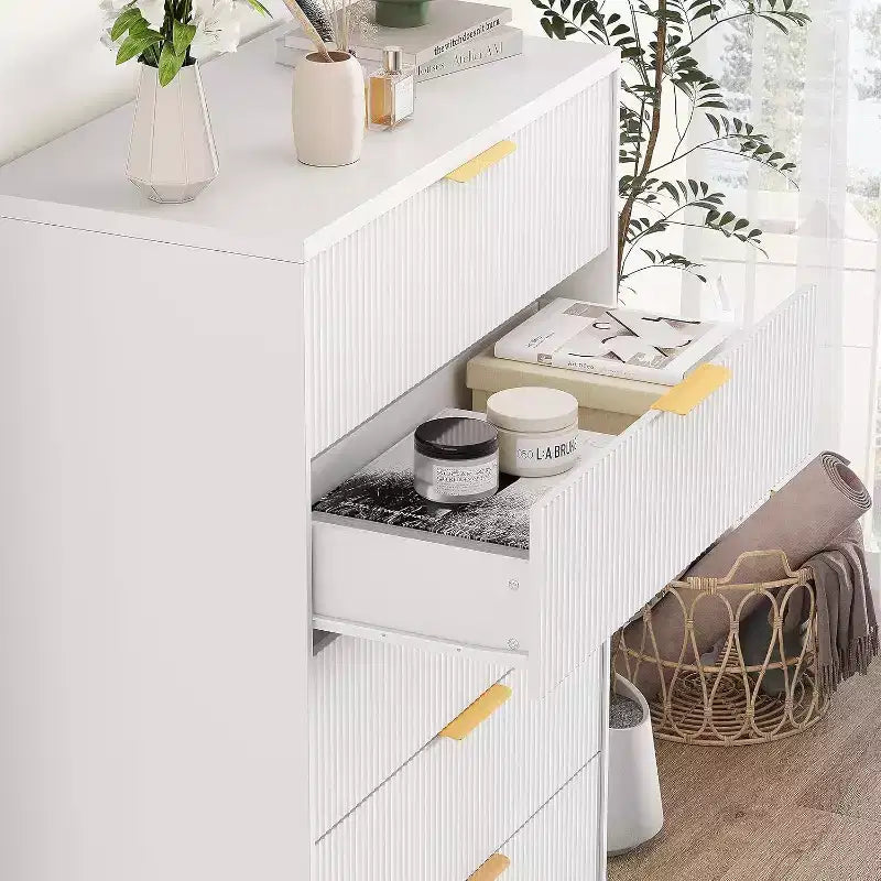 5 Drawers Tall Dresser, Modern Wood Chest of Drawers with Smooth Slides & Gold Metal Handles, 31.5 Storage Cabinet for Bedroom,Living Room,Entryway