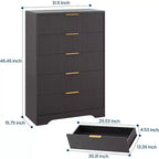 5 Drawers Tall Dresser, Modern Wood Chest of Drawers with Smooth Slides & Gold Metal Handles, 31.5 Storage Cabinet for Bedroom,Living Room,Entryway