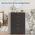 5 Drawers Tall Dresser, Modern Wood Chest of Drawers with Smooth Slides & Gold Metal Handles, 31.5 Storage Cabinet for Bedroom,Living Room,Entryway