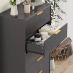 5 Drawers Tall Dresser, Modern Wood Chest of Drawers with Smooth Slides & Gold Metal Handles, 31.5 Storage Cabinet for Bedroom,Living Room,Entryway
