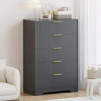 5 Drawers Tall Dresser, Modern Wood Chest of Drawers with Smooth Slides & Gold Metal Handles, 31.5 Storage Cabinet for Bedroom,Living Room,Entryway