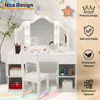 Kids Vanity with Lights, Princess Makeup Vanity Desk with Storage Cabinet Touch Light Detachable Tri-Folding Mirror, 2 in 1 Vanity Table, White