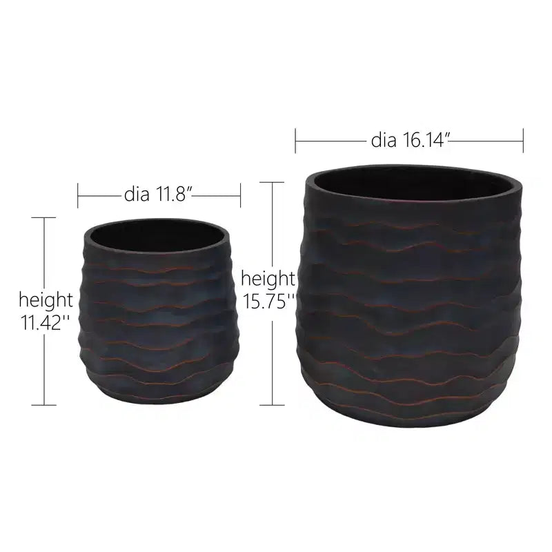 Large Round Planters Set of 2, 16x16 & 12x11, Lightweight Magnesium Oxide, Concrete Texture, Indoor Outdoor