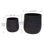Large Round Planters Set of 2, 16x16 & 12x11, Lightweight Magnesium Oxide, Concrete Texture, Indoor Outdoor
