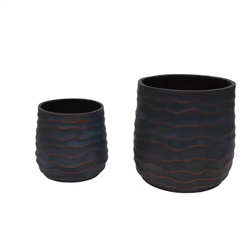 Large Round Planters Set of 2, 16x16 & 12x11, Lightweight Magnesium Oxide, Concrete Texture, Indoor Outdoor